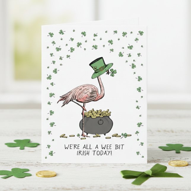 Cartão Funny Wee bit Irish St Patrick’s Day Card (Funny Irish St Patrick's Day Greeting Cards. Lucky Green Shamrocks Flamingo Leprechaun Hat Gold Coin)