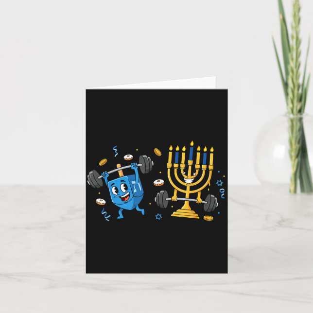Cartão Funny Weightlifting Gym Dreidel Menorah Hanukkah W (Frente)