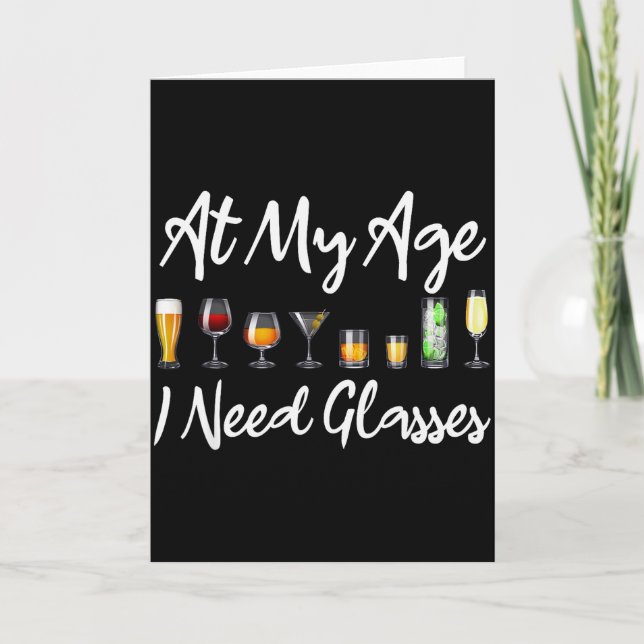Cartão Funny Wine Beer Tail Lover At My Age I Need Gles  (Frente)