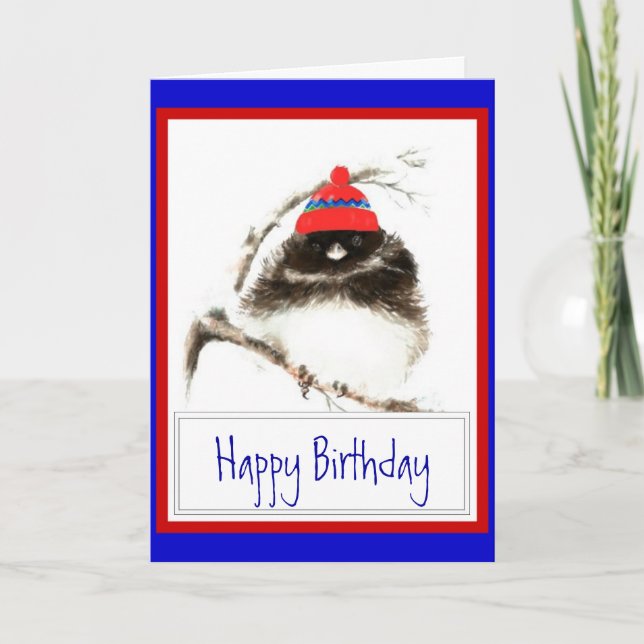 Cartão Funny Winter Birthday with Cute Winter Chilly Bird (Frente)