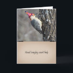 Cartão Funny Woodpecker Birthday Card<br><div class="desc">A woodpecker in a birthday hat declares,  "Headbanging won't help".</div>