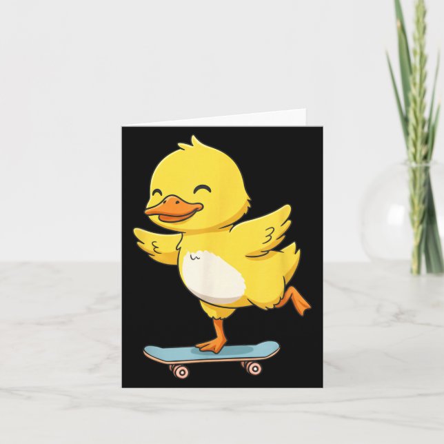 Cartão Funny Yellow Duck Skater Skateboard Ballerina Zoo  (Frente)