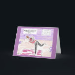 Cartão Funny Yoga Cartoon Happy Birthday Greeting Card<br><div class="desc">In this card, the message is that the woman in the picture (balancing precariously in a yoga position) is "an expert in the, "Help me, I'm stuck", pose. The insode of the card reads, "Happy Birthday", but this, as well as the name of the person on the front, can be...</div>