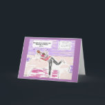 Cartão Funny Yoga Cartoon Happy Birthday Greeting Card<br><div class="desc">In this card, the message is that the woman in the picture (balancing precariously in a yoga position) is "an expert in the, "Help me, I'm stuck", pose. The insode of the card reads, "Happy Birthday", but this, as well as the name of the person on the front, can be...</div>
