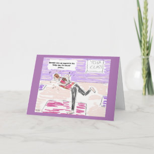 Cartão Funny Yoga Cartoon Happy Birthday Greeting Card