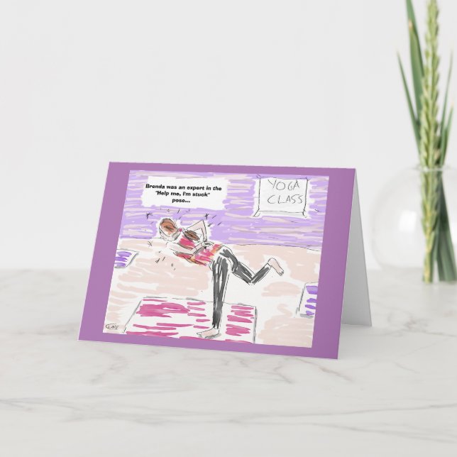 Cartão Funny Yoga Cartoon Happy Birthday Greeting Card (Frente)