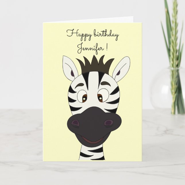 Cartão Funny zebra cartoon yellow kids birthday card (Frente)