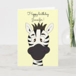 Cartão Funny zebra cartoon yellow kids birthday card<br><div class="desc">This funny cute zebra will make everyone smile! He looks adorable with his big smile and friendly brown eyes.
The background is yellow.
Customize this birthday card for a nice personal greeting card.</div>