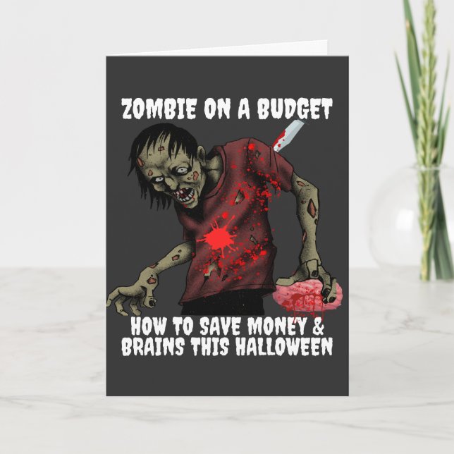 Cartão Funny Zombie Em Um Orçamento Halloween (Frente)