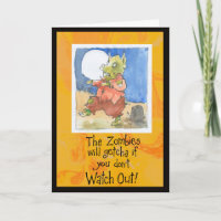 Funny zombie pig Halloween card