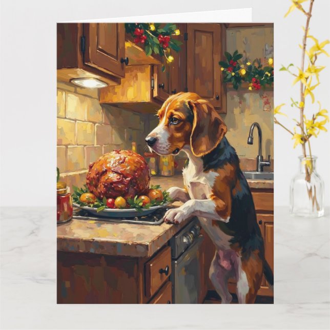 Cartão Fura-Tudo de Natal na Bancada da Cozinha Beagle (Flor Amarela)