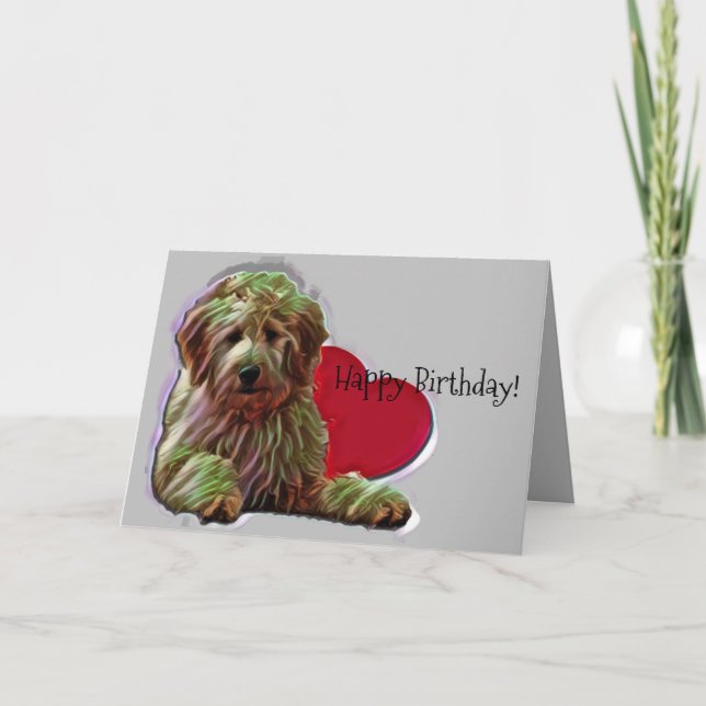 Cartão Furry Apricot Goldendoodle Digital  Love Heart (Frente)