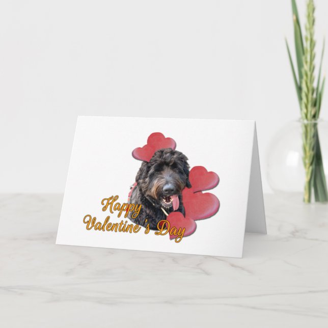 Cartão Furry Goldendoodle Black Happy Valentine Day Heart (Frente)