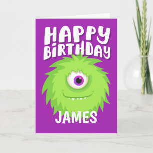 Cartão Furry Monster Purple Birthday