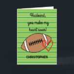 Cartão Futebol Pun Husband Birthday<br><div class="desc">Um cartão de aniversário de futebol personalizado para marido que mostrava futebol e coração na frente com um lugar para você adicionar o nome dele. A mensagem do cartão de dentro tem uma mensagem de aniversário de trocadilhos de futebol, que também pode ser personalizada se quisermos. Um cartão único de...</div>