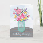 Cartão Future Daughter-in-Law Birthday Blessings Jar Vase<br><div class="desc">Send your Future Daughter-in-Law blessings not just on her birthday but throughout the year. Pretty watercolor-looking flowers in a mason jar vase are set on a striped tablecloth. Perfect religious birthday card for your Future Daughter-in-Law.</div>