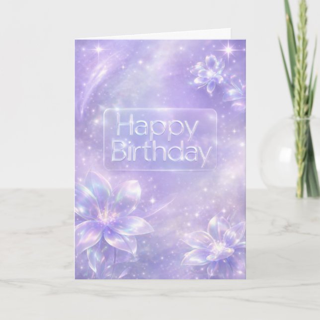 Cartão Futuristic Digital Lavender Holographic Birthday (Frente)