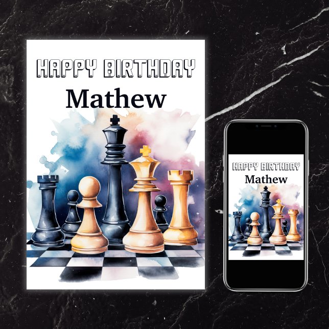 Cartão Galaxy Chess Piece Modern Chess Aniversário (Galaxy Chess Pieces Modern Chess Birthday Card)