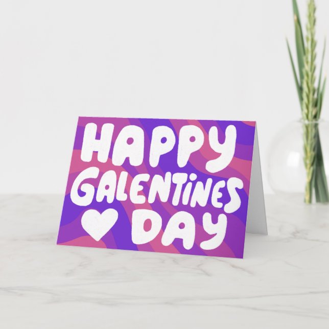 Cartão Galentine Bubble Letters Purple Groovy Retro (Frente)