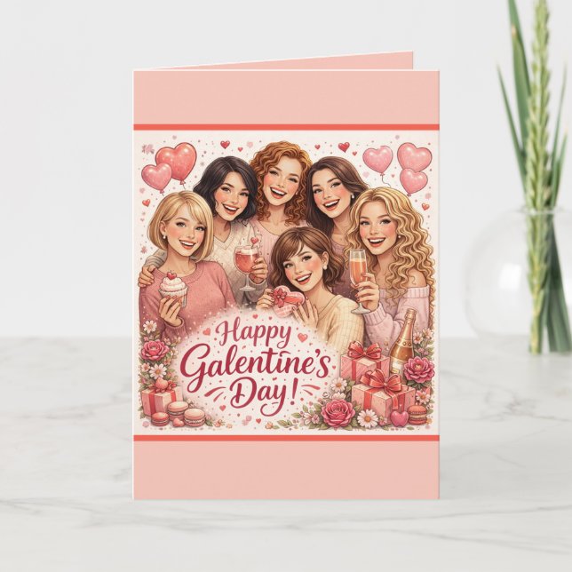 Cartão Galentine's Day Greeting Card, Six Girlfriends (Frente)