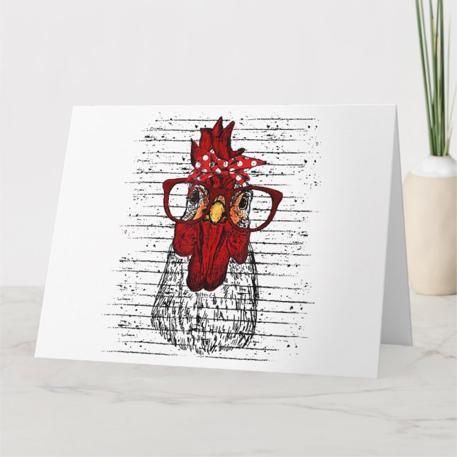 Cartão Galinha com bandana e óculos bonitos (Frente)