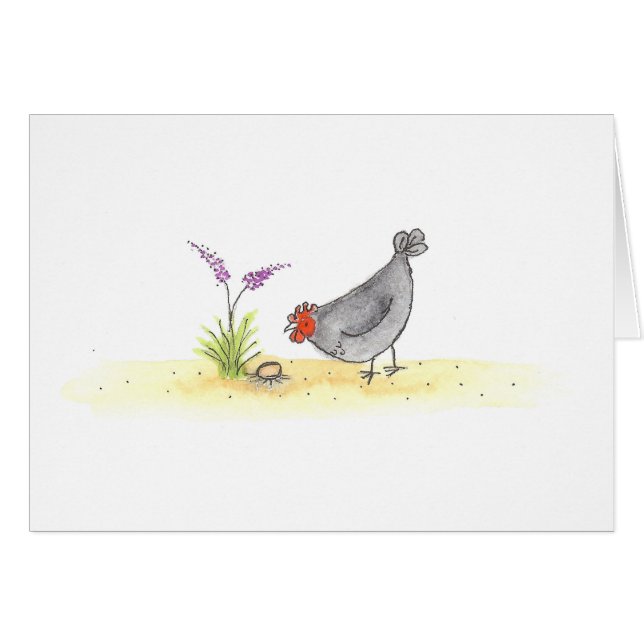 Cartão Galinha com ovo e flor (Frente horizontal)