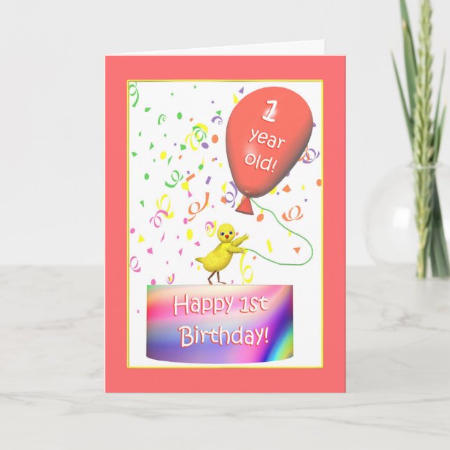 Cartão Galinha de primeiro aniversario Feliz (Frente)