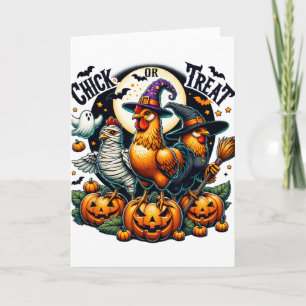 Cartão Galinha engraçada de Halloween ou abóbora assustad