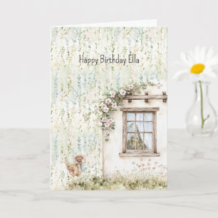 Cartão Galinha Romântica Casa Janela Floral Aniversário