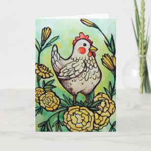 Cartão Galinhas com Ilustração de Galinha e Flor
