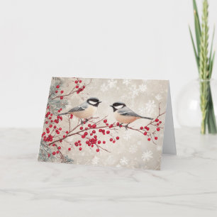 Cartão Galinhas e Berries Vermelhos com Flocos de Neve