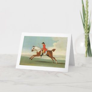 Cartão Galloping Racehorse and mounted Jockey in Red (oil
