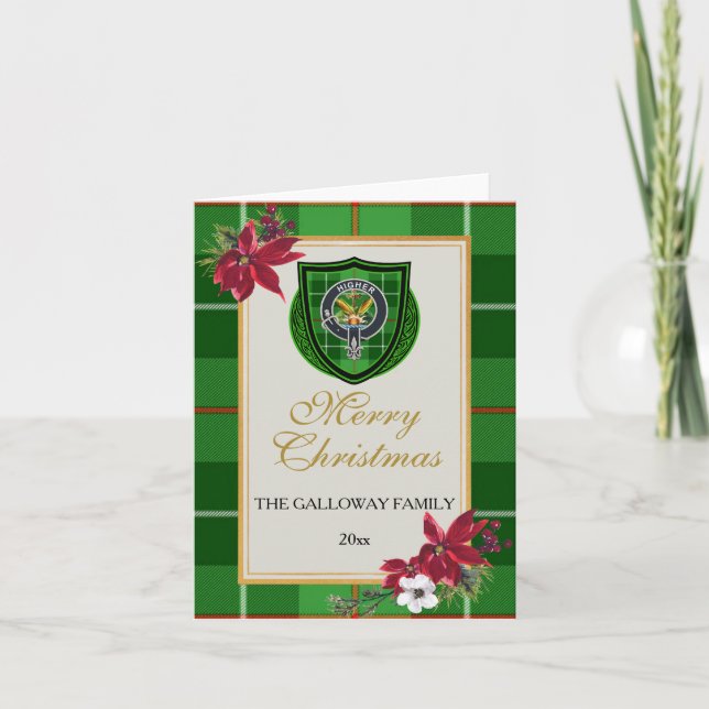 Cartão Galloway Scottish Clan Tartan & Crest (Frente)