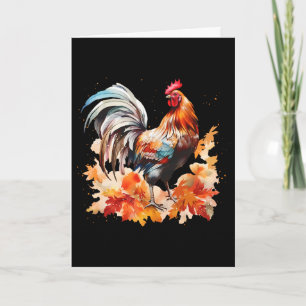 Cartão Galo Boho Galinha Folhas de Outono Dia de Ação de 