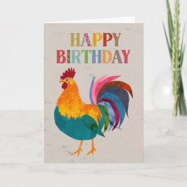 Cartão Galo Colorido de Aniversário