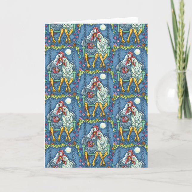 CARTÃO GALO GALINHA SE NAMORA, LINDO ROMANCE DE GALINHA E (Frente)