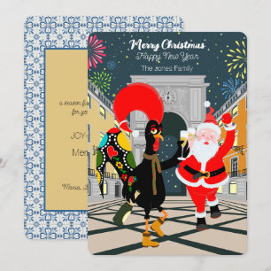 Cartão Galo Português e Papai Noel brindam ao Ano Novo