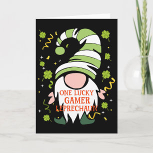 Cartão Gamer Divertido Dia de São Patrício Gnome Sortudo 