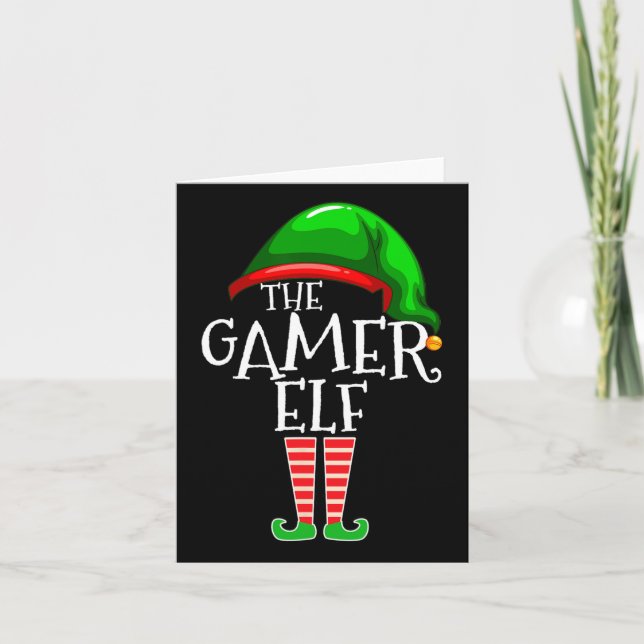 Cartão Gamer Elf Family Matching Group Natal Gift Vid (Frente)