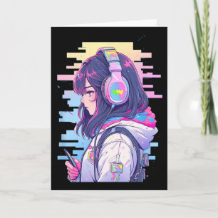 Cartão Gamer Girl Funny Pastel Japão Anime Streamer Japão