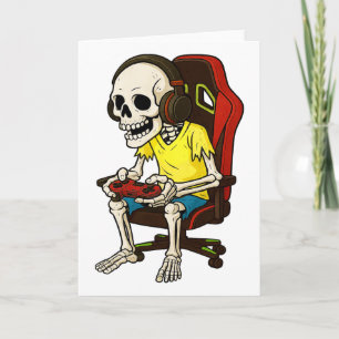 Cartão Gamer Halloween Esqueleto Assustador Jogo de Vídeo