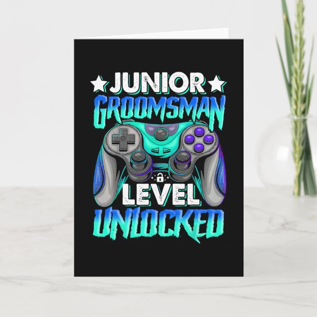 Cartão Gamer Junior Groomsman Level Unlocked Video Gaming (Frente)