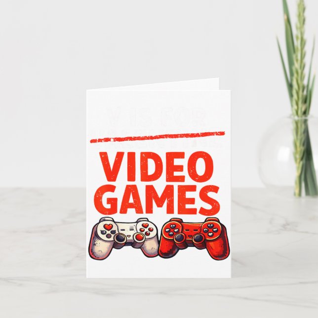 Cartão Gamer Valentine V Is For Video Games Valentines Da (Frente)