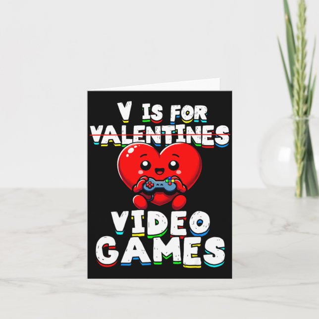 Cartão Gamer Valentines V For Video Games Boys Funny Hear (Frente)