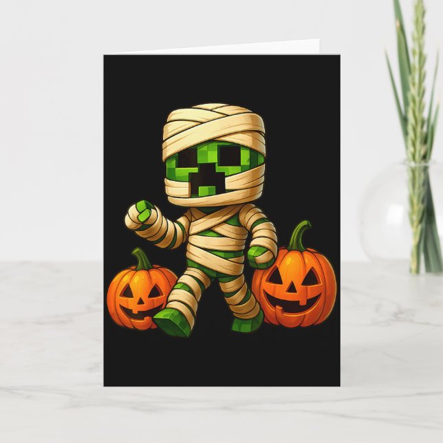Cartão Gamer Xel Pumpkin Mummy Men Kids Boy Halloween Fun (Frente)
