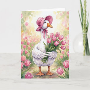 Cartão Gansa Mãe Com Tulipas Rosa