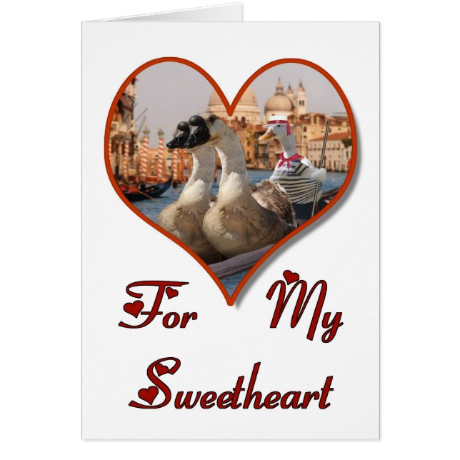 Cartão Gansos em uma Marcha Romântica de Gondola (Frente)