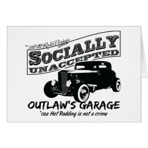 Cartão Garagem de fora da lei. Hot Rods socialmente inace