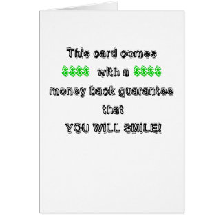 Cartão Garantia da parte traseira do dinheiro