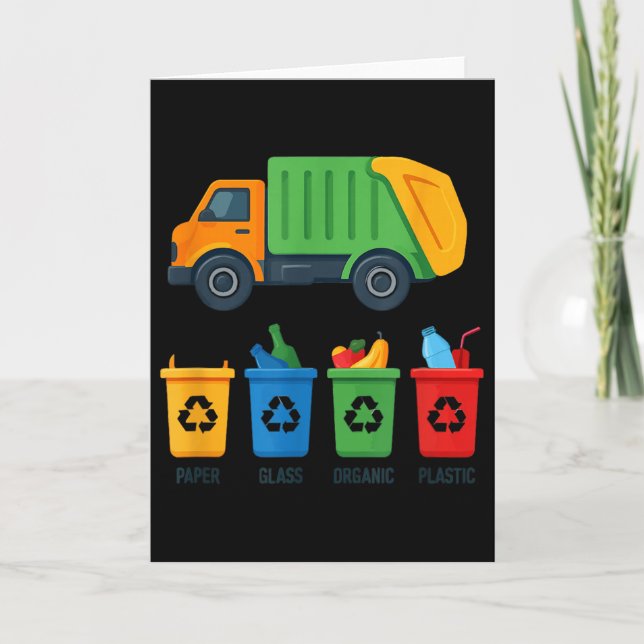 Cartão Garbage Day Recycling Truck Kids Boys Toddlers Gir (Frente)